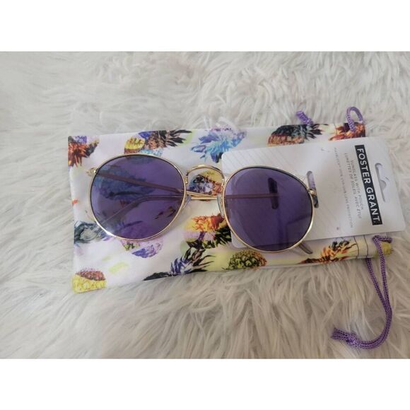 Foster Grant NEW WOMENS GOLD FRAME SUNGLASSES with Purple Lenses and Pineapple P - Picture 6 of 7